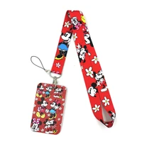 mickey minnie mouse key lanyard car keychain id card pass gym mobile phone badge kids key ring holder jewelry decorations