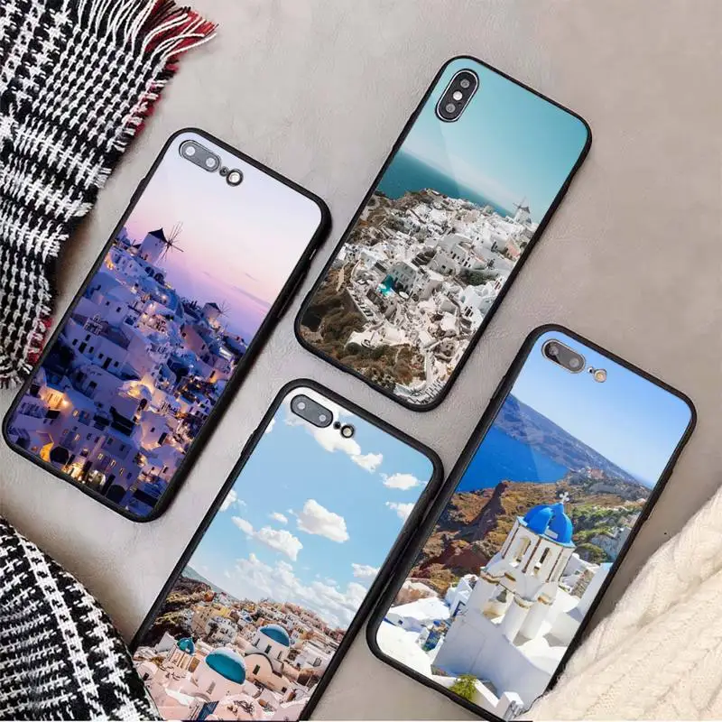 

Oia Santorini Greece Church Phone Case Tempered glass For iphone 11 12 13 PRO MAX mini 6 7 8 plus X XS XR