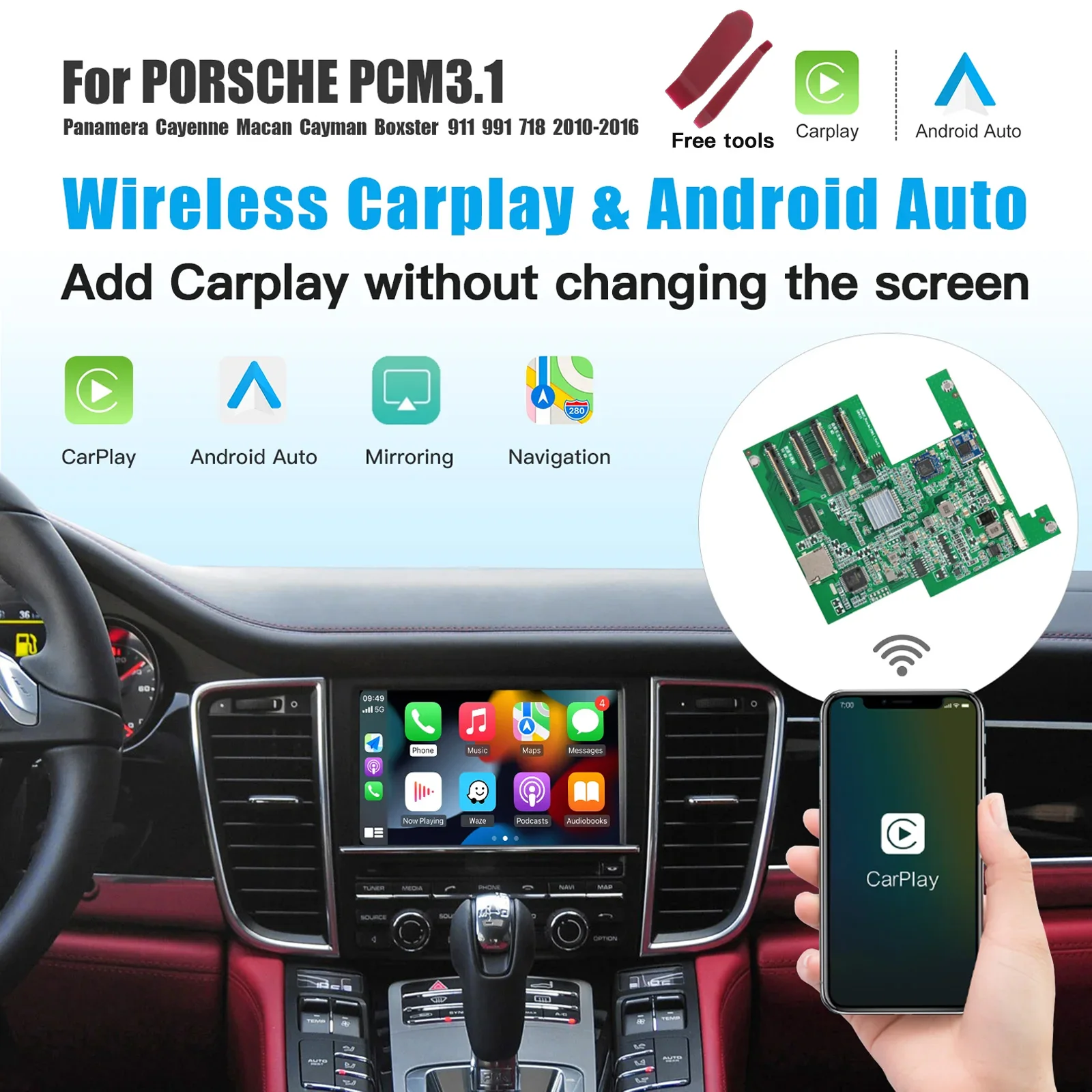 CARABC Wireless Carplay Android Auto подходит для Porsche PCM3.1 Panamera Cayenne Cayman Macan Boxster 911 991 718 камера