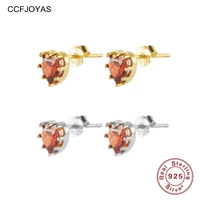 ccfjoyas 925 sterling silver mini cute red ruby heart shaped stud earrings women minimalist ins fine wedding jewelry accessories