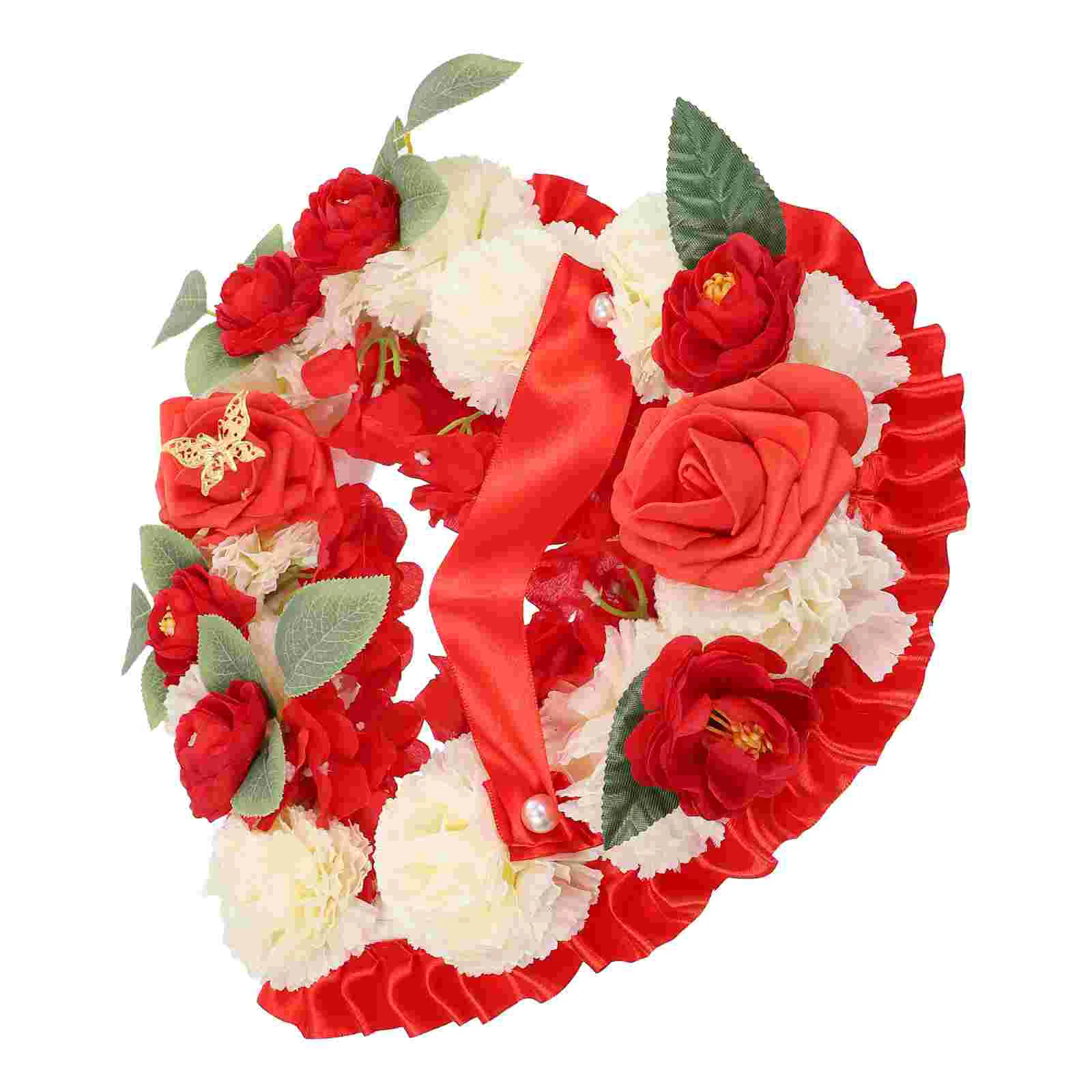 

Artificial Heart Memorial Wreath Floral Decor Tribute Polyester Funeral Fake Garland Grave decorations outdoor cemetery