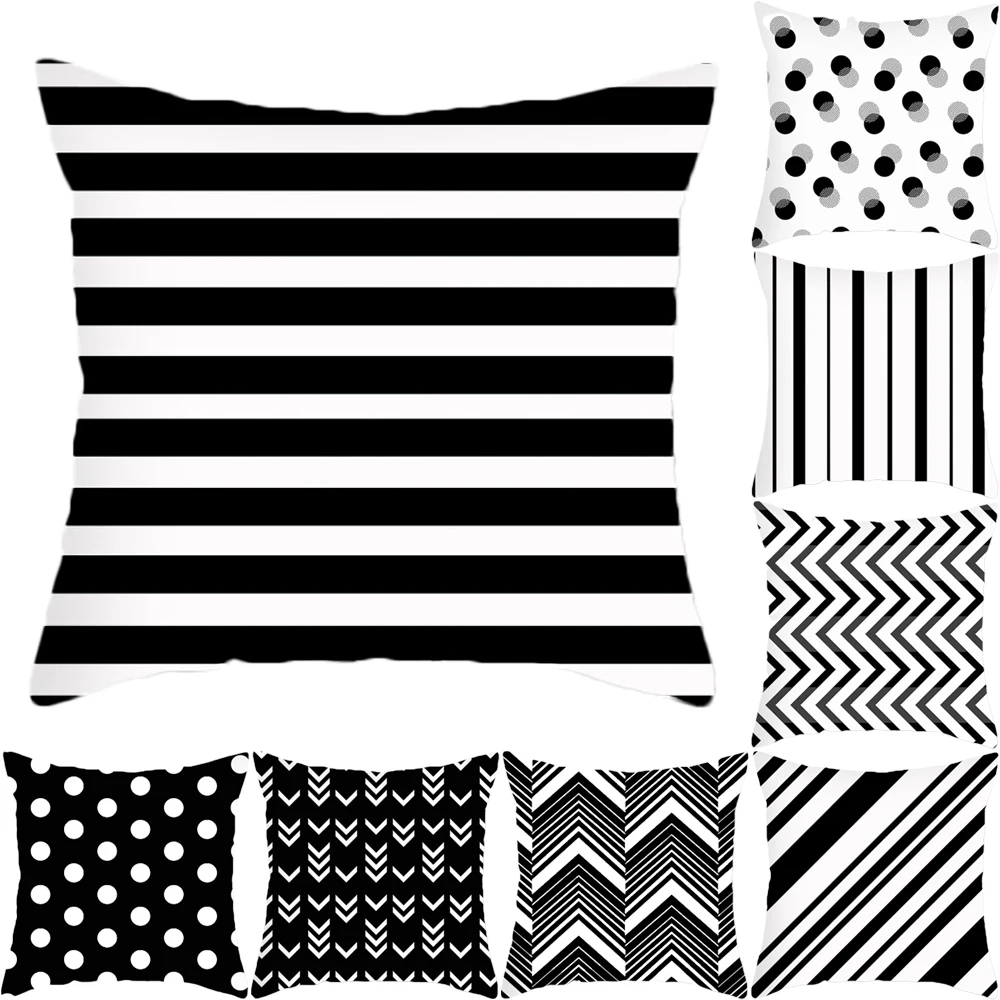 

Black and White Geometric Cushion Cover 60x60cm Striped Pillow Case for Sofa Home Decorative Soft Short Plush Throw Pillow Cover