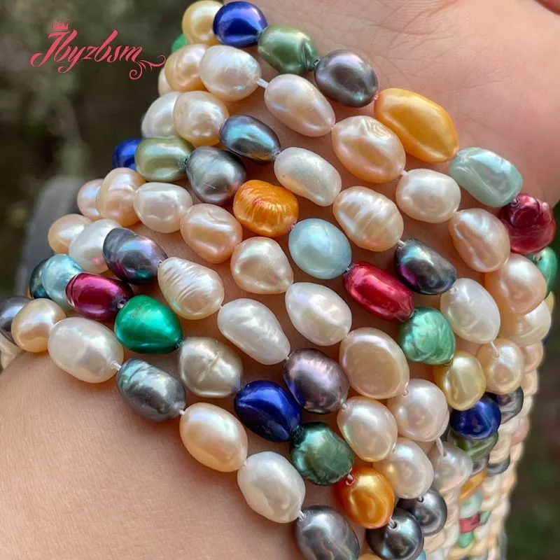 

8-9mm Freefrom Multicolor Freshwater Natural Pearl Loose Beads for DIY Necklace Bracelet Earring Ring Jewelry Making 15"