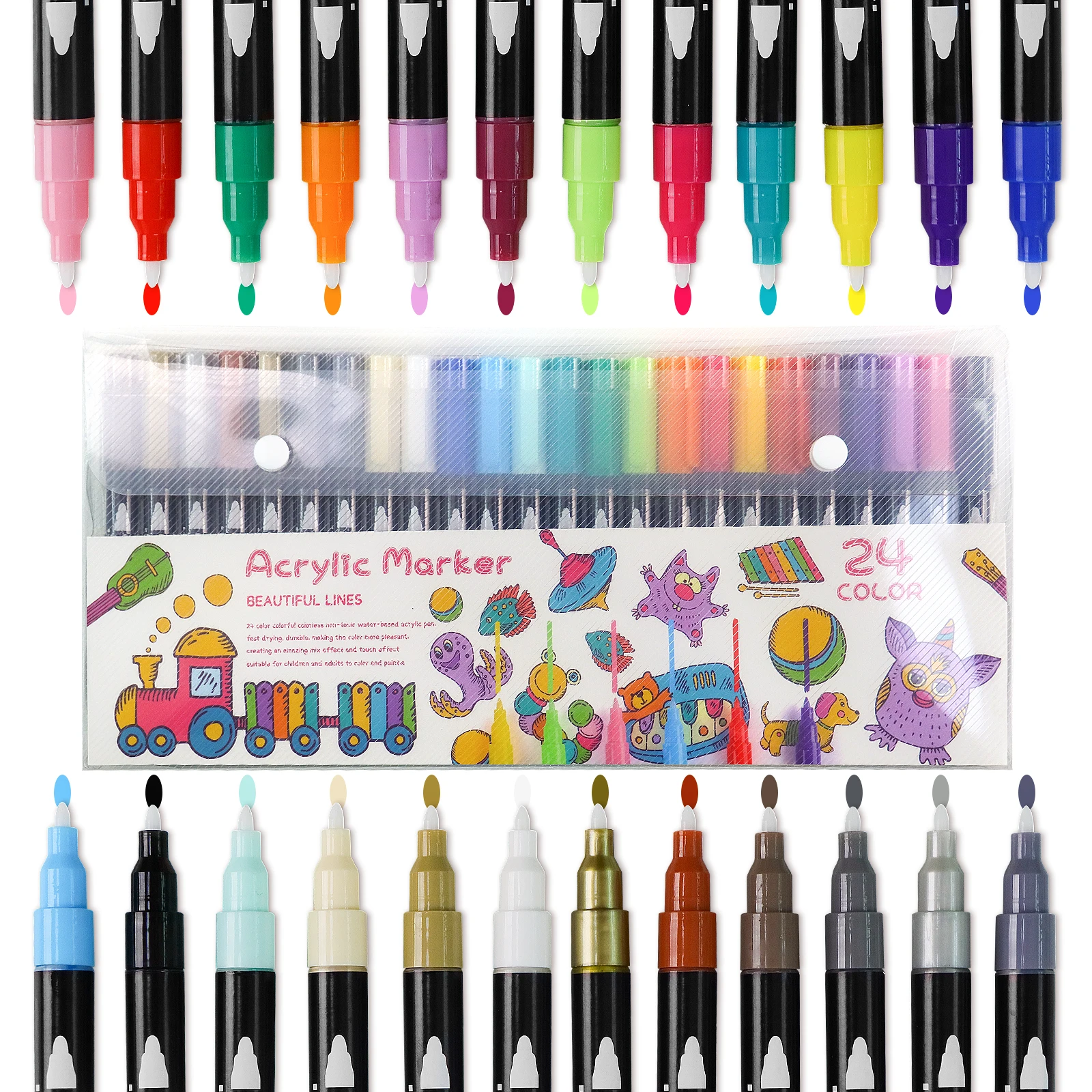 

Acrylic Paint Pens suit 24 Colors Marker Pen for Rock Painting permanent waterproof Stone Ceramic Canvas DIY Card Wood Glass