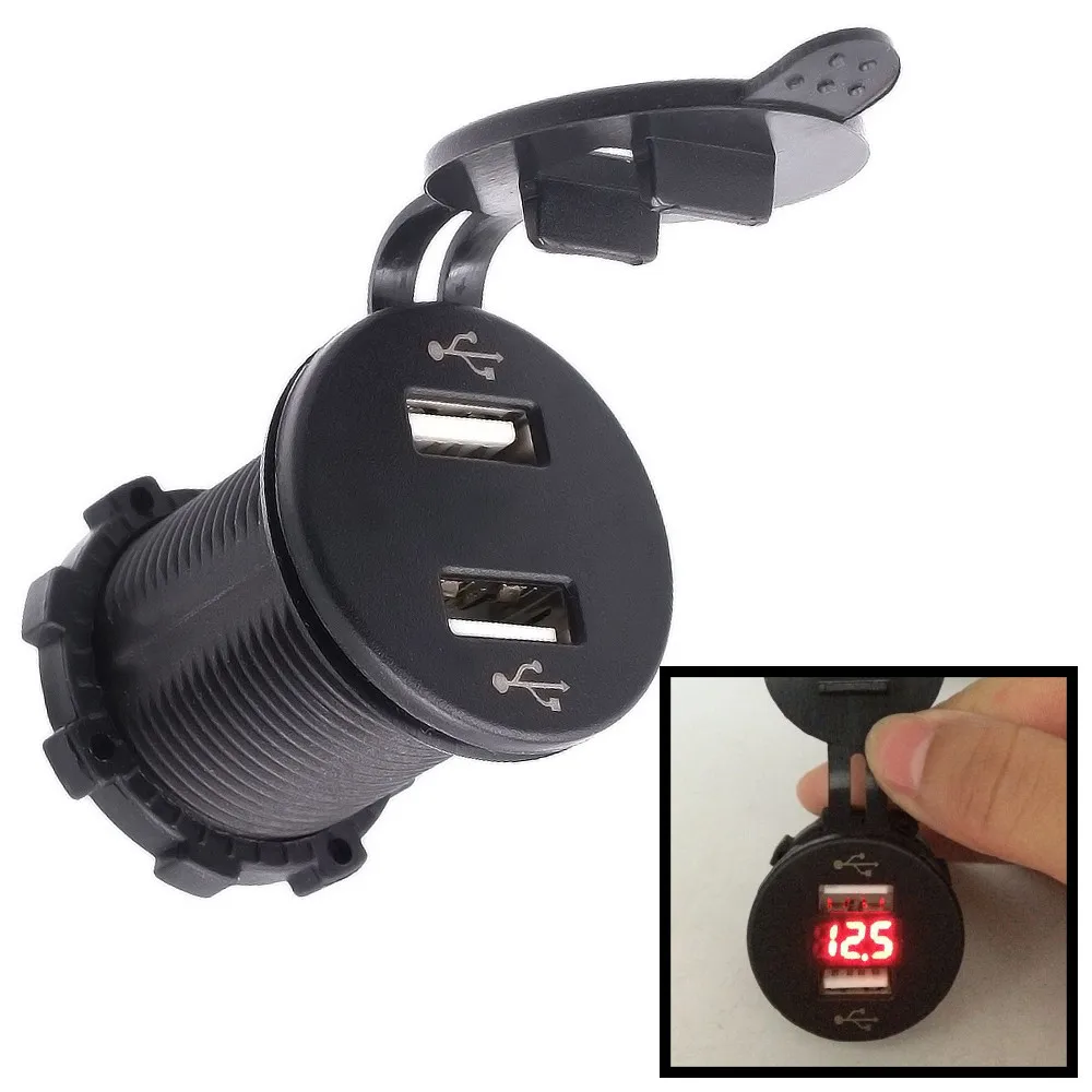 

Quick Charger Dual USB Car Charge Socket 110W 12V/24V Waterproof Power Outlet Adapter Voltmeter For Motorcycle Boat Marine ATV