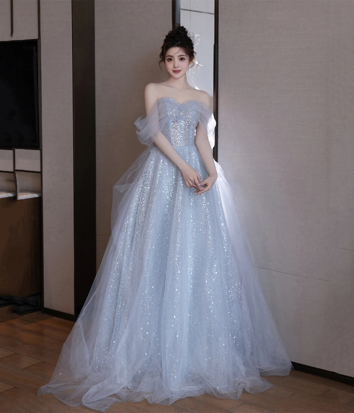 

17124#IENA Fairy Luxury Shinny Party Dress Elegant Quinceanera Dress Off Shoulder Ball Gown Sweet Prom Dress Customize Vestidos