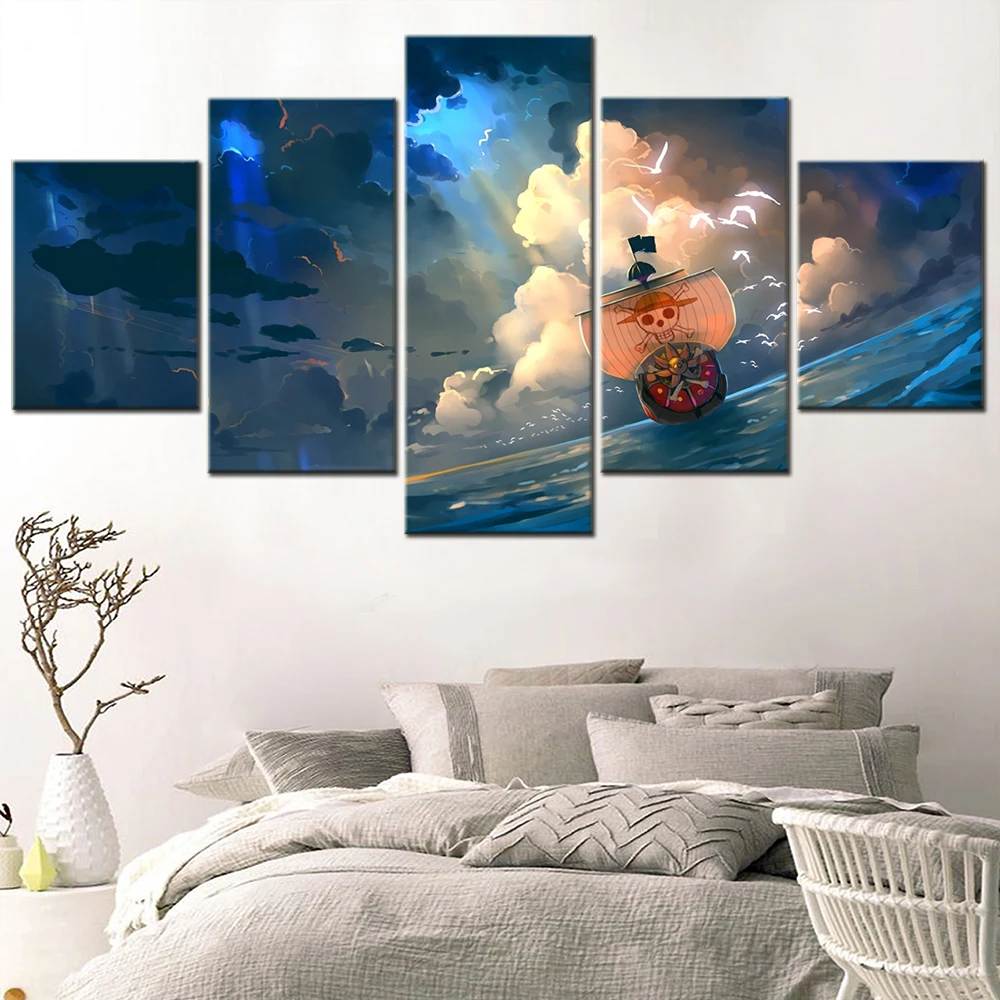 

Canvas Art Print 5 Pieces Painting Pirate King On The Sea Anime Cartoon Modern Bedroom Decor Posters Wall Art Picture For Room
