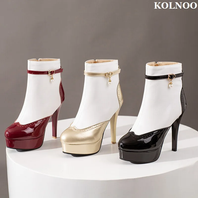 

Женские ботильоны на высоком каблуке Kolnoo, в наличии, кожаные Лоскутные ботинки на платформе, повседневные ботильоны, вечерняя модная обувь для выпускного вечера