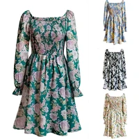 european and american fashion printed french collar dress 2022 spring and summer new skirt