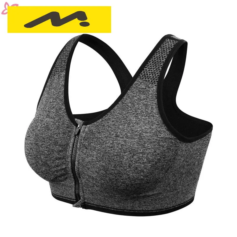 Sports Bra Top Front Zipper Women Sports Bras Breathable Wirefree Padded Push Up Sports Top Fitness Gym Yoga Workout Bra