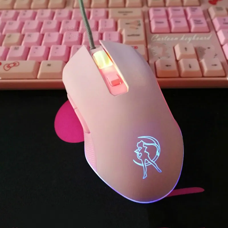 

Pretty Guardian аниме розовая компьютерная мышь высокого качества USB Проводная мышь для девочек Милая мультяшная игровая оптическая мышь с подсве...