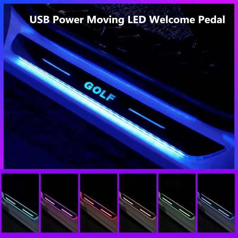 

[Customized]Dynamic LED Car Scuff Plate Welcome Pedal for VW GOLF Threshold Door Sill Pathway Light USB Logo Projector no wiring