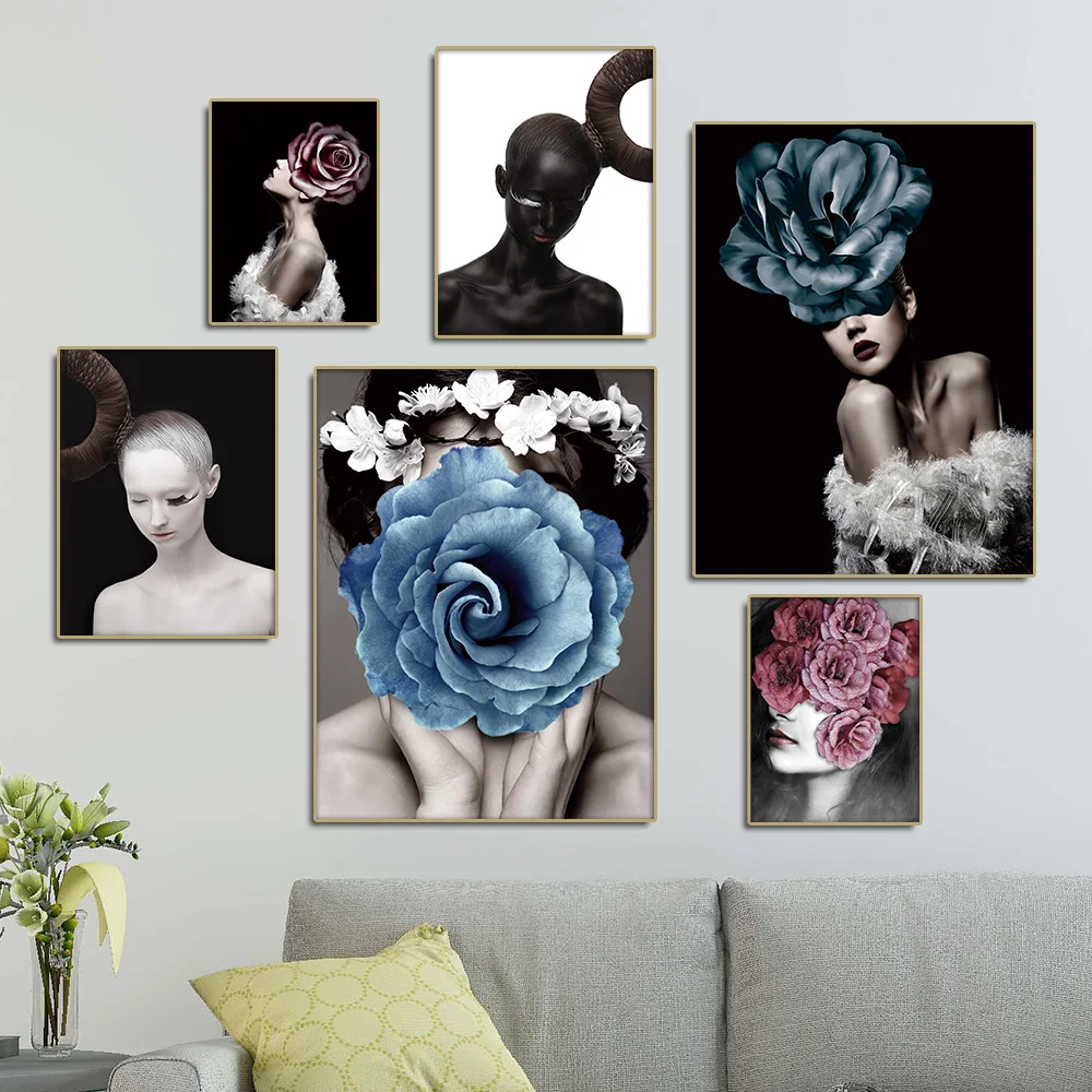 

Цветок перо бабочка женщина Абстрактная Картина на холсте скандинавские постеры и принты настенные картины для гостиной домашний декор