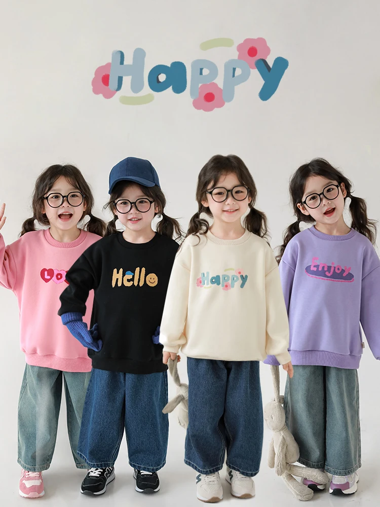 

Плюшевая толстовка с надписью для девочек, Зимний Детский милый мягкий теплый ветрозащитный Топ