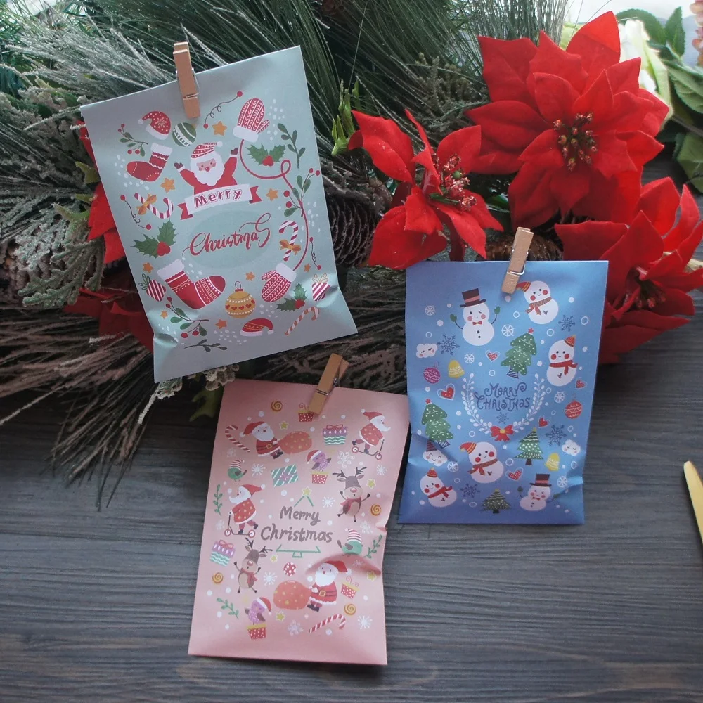 

12pcs Purple Blue Pink Christmas Bag with Clamp As Gift Candy Chocolate Sweet Packaging Party Favors Gifts DIY Use