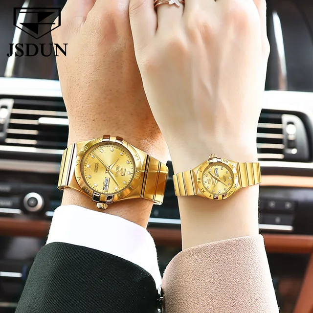 JSDUN Automatic Couple Watches Japan Movement Sapphire Mirror 100M Waterproof Luxury Diamond Gold Watch Lover's Watch Set Gift 3