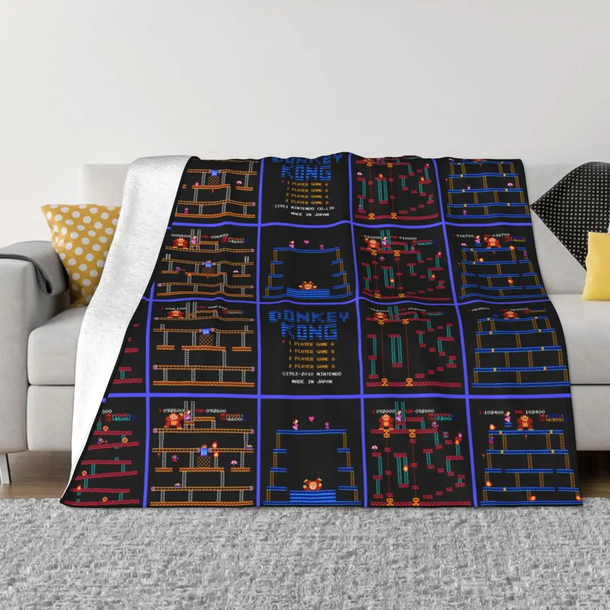 

Ultra-Soft Fleece Donkey Kong Throw Blanket Warm Flannel Arcade Game Collage Blankets for Bedroom Home Couch Quilt