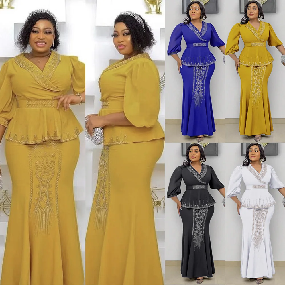 

2 Pieces Set Africa Clothes Dashiki African Skirts And Top for Women Ankara Wedding Gown Outfits 2023 Plus Size Lady Party Dress