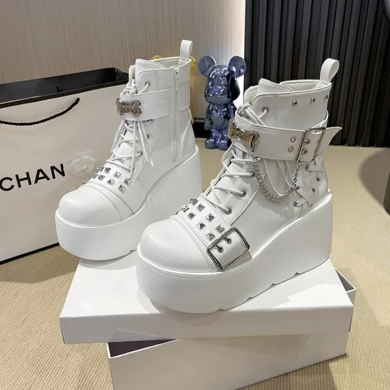 Женские ботинки на танкетке повседневные в стиле панк платформе и каблуке размер