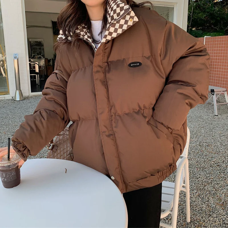 Versatile Women's Down Parka Loose Fashion Solid Long Sleeve Zipper Ladies Cotton Clothes Casual Thickening Outerwear 2022 New