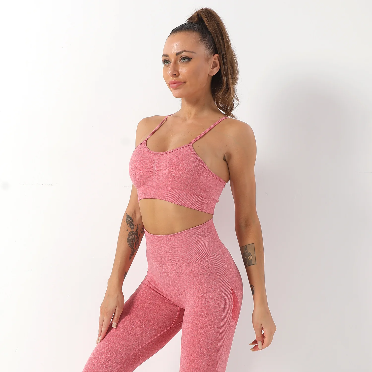 

Облегающий спортивный костюм для йоги с длинными рукавами, женские персиковые брюки с высокой талией для фитнеса, бесшовная одежда для йоги, комплект из двух предметов