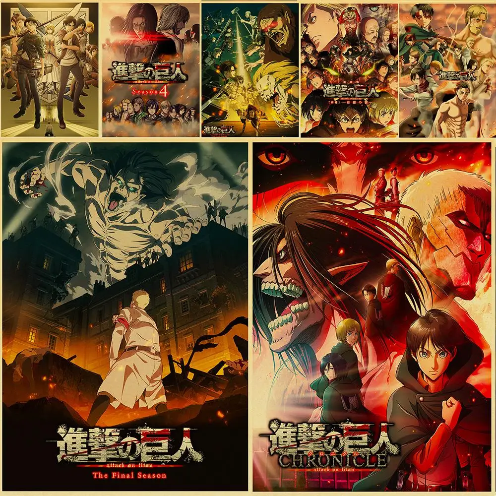 

Attack on Titan 4 Retro Posters Wall Stickers Kraft Paper Prints Home/Bar/Room Decoration