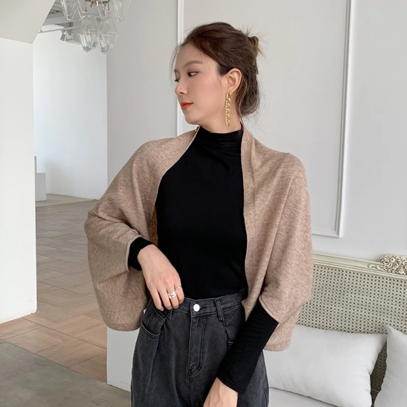 

Осенний вязаный шарф-пончо MoriBty, женский роскошный однотонный защитный жакет с рукавами для шеи, шаль, теплые пашминовые шарфы для женщин