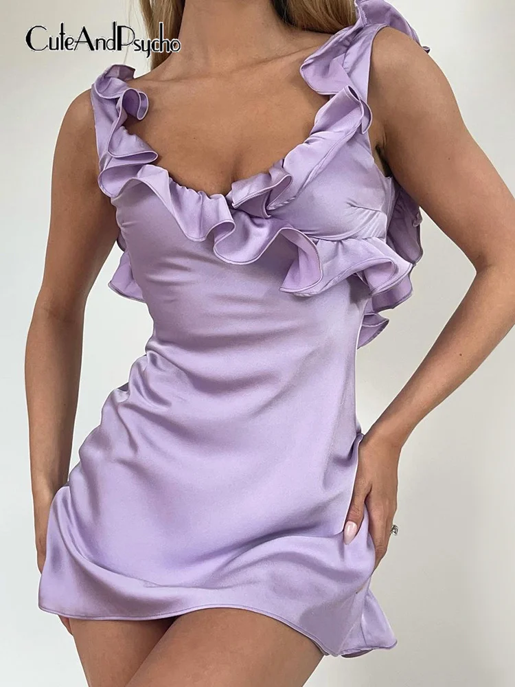 

Cuteandпсихосексуальные элегантные платья с открытой спиной летние оборки эстетическое фиолетовое платье сарафан для вечерние клубная одежд...