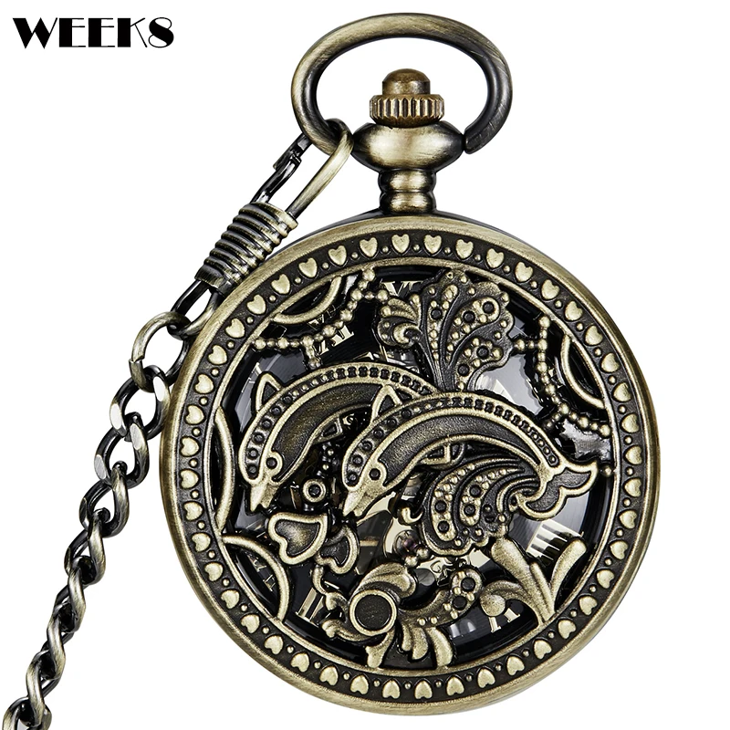 7 Patterns Vintage Mechanical Old Clock Man Pocket Watch Fob Chain Steampunk Skeleton Watches for Man Chinese Factory Pendant