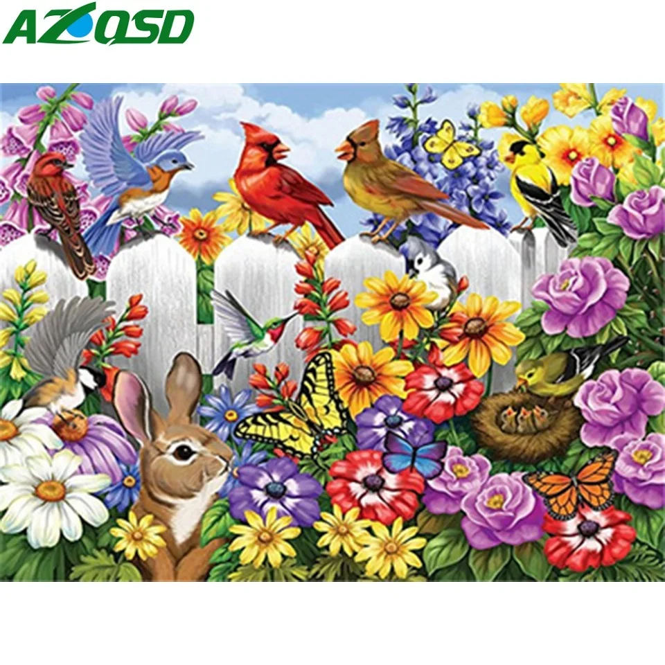 

AZQSD Алмазная вышивка цветы птица картина с кроликом Стразы ручная работа картина животное уникальный подарок для детей рукоделие