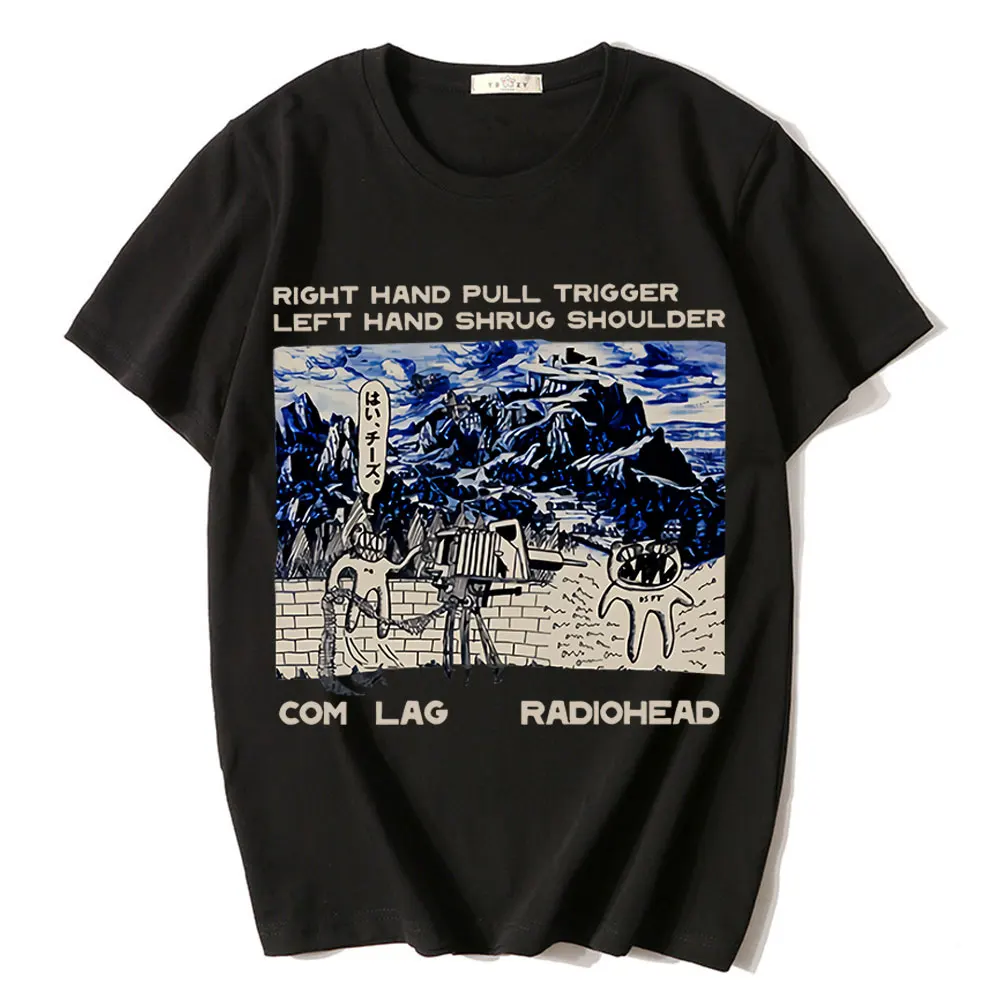 Radiohead Rock Boy Retro Printed T Shirt Japan Station 100% Cotton Indie Fans Band Music T-shirt Male Punk Hip Hop Streetwear