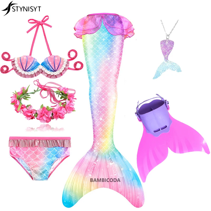 

2022 Kids Girls Summer Swimming Mermaid tail Mermaid Costume Anime Cosplay Children Halloween Gift Fantasy Swimsuit and Monofin