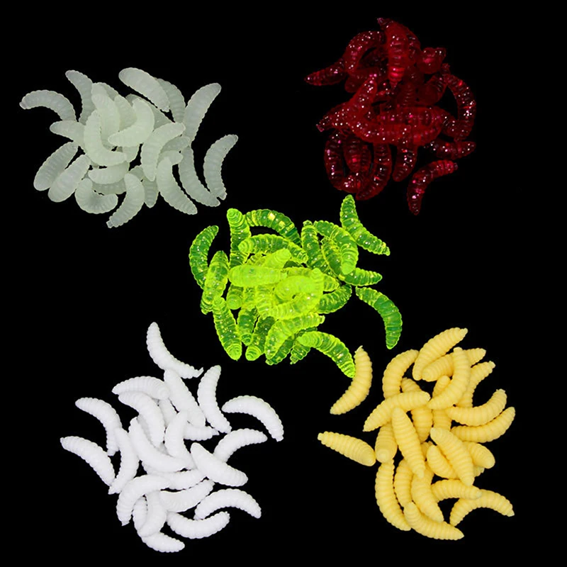

100pcs Bread Worm Silicone Artificial Baits 2.4cm 0.45g Maggot Grub Soft Fishing Lure Hooks Smell Worms Glow Shrimps Fish Lures