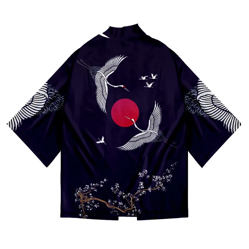 

Men's Japanese Clothes 4 Colors Harajuku Crane Print Kimono Yukata Jackets Fashion Asian Streetwear 2022 Summer New Cardigan