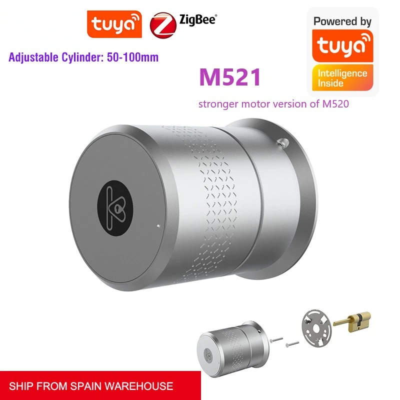 

Умный цилиндрический замок M521 Tuya Zigbee, замок со сканером отпечатков пальцев, Bluetooth, для дверей, регулируемый цилиндр 50-100 мм, Wi-Fi, замок для умно...