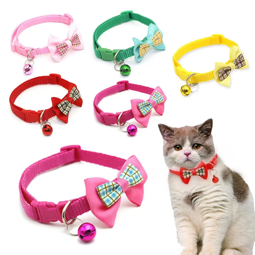 

Adjustable Pets Cat Dog Collars Cute Bow Tie With Bell Pendant Necklace Fashion Necktie Safety Buckle Pet Clothing Accessoreis