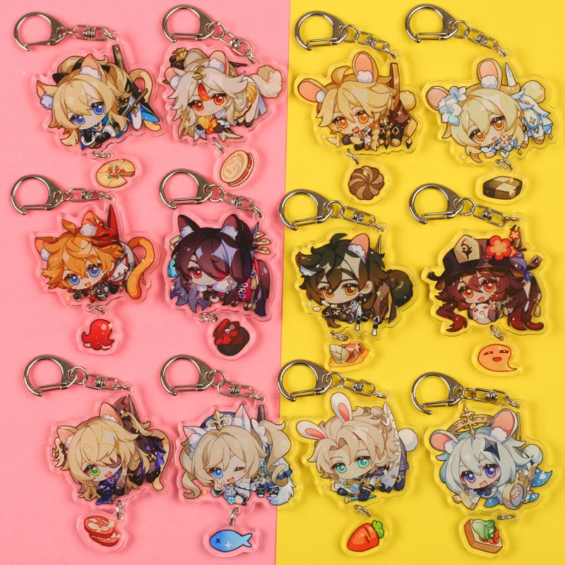 

Anime Genshin Impact Keychain HuTao Paimon Player Diluc Klee Man KeyChains for Women Accessories Cute Bag Pendant Key Chain Gift