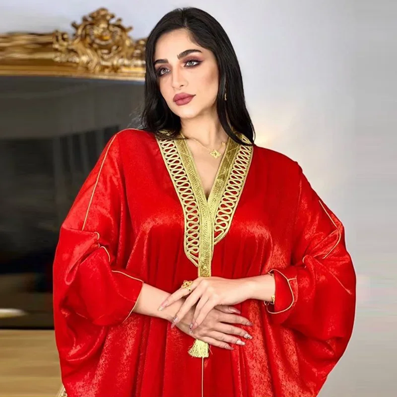 Фото Vestido Ropa De Mujer Envio Gratis Eid Abayas Женское атласное платье Рамадана Мусульманская мода Американская одежда Халат с рукавами «летучая мышь» №3