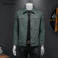 samlona 2022 single breasted tops outerwear men spring autumn lapel collar retro jacket pocket design coats sexy fashion jackets
