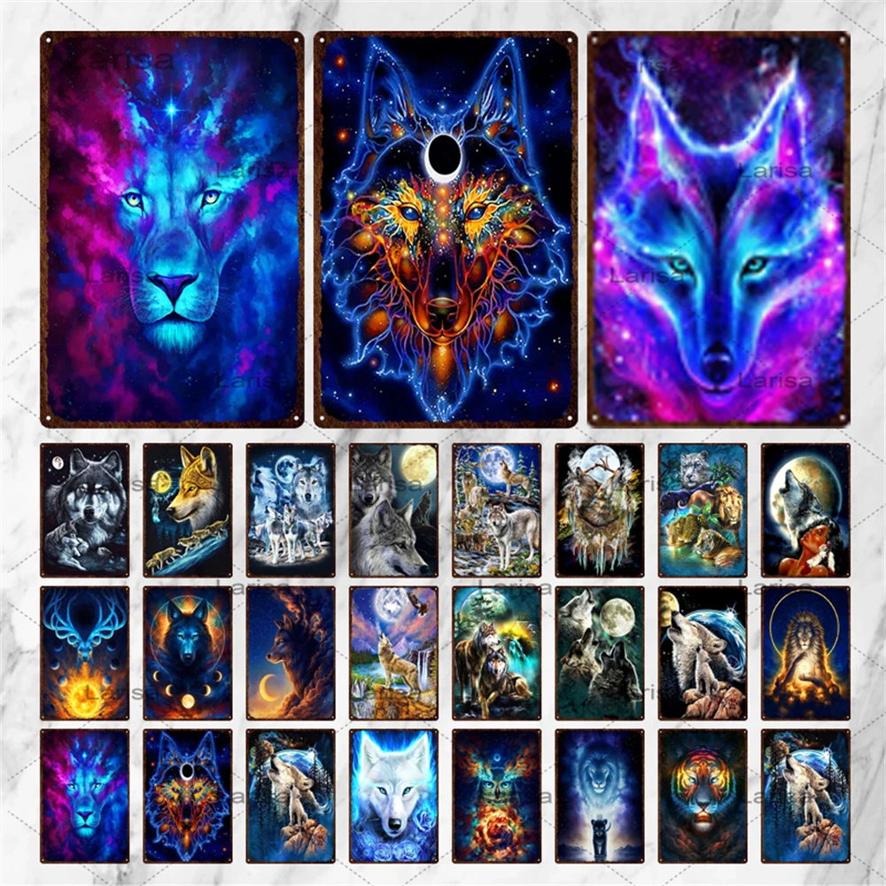 

Vintage Metal Signs Wolf Full Moon Wild Animal Wolves Plates for Bathroom Decor Retro Wall Decor Vintage Bar Signs Tin Sign