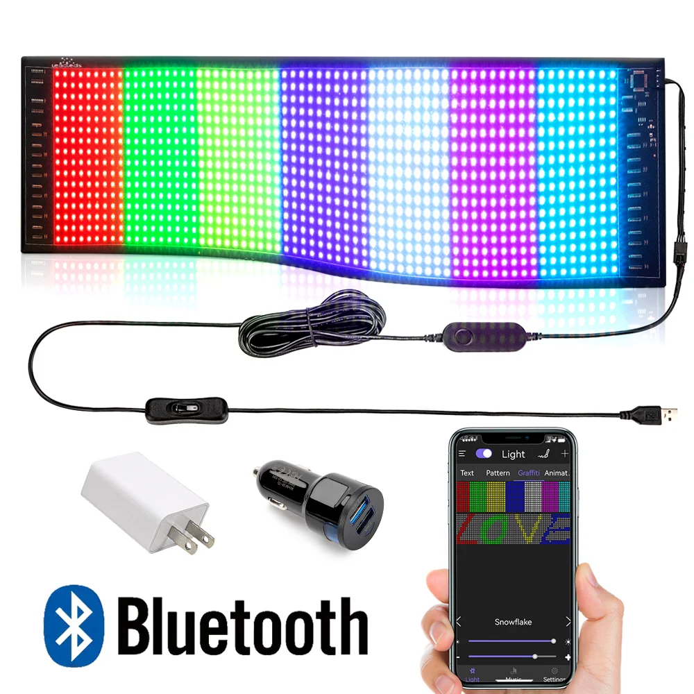 Plus SMD3528 Flexible LED Sign Display Bluetooth APP Control RGB Led Soft Billboard for Car,  Bar,  KTV, Pick-up, 47CM/18.7Ines