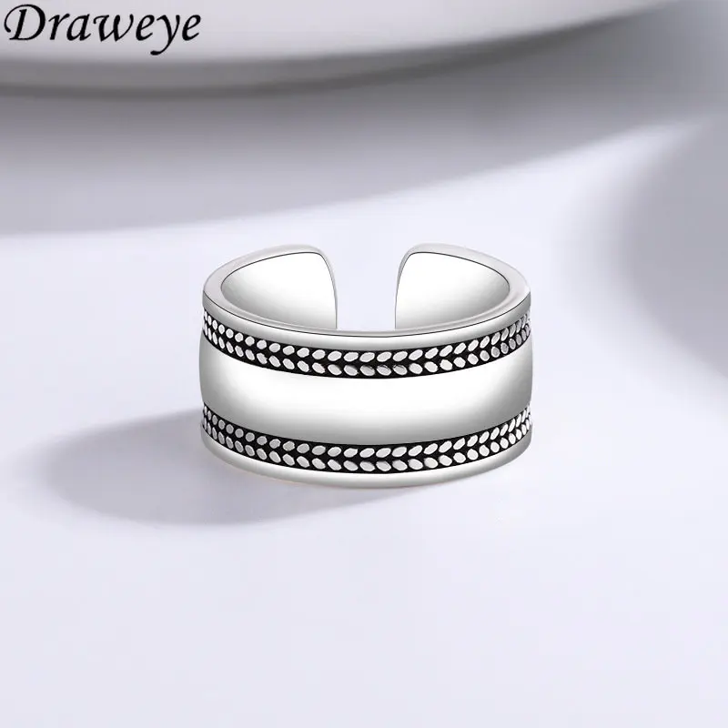

Draweye Stainless Steel Rings for Women Simple Vintage Hiphop Ins Korean Style Anillos Mujer Cuff Leaf Forefinger Jewelry