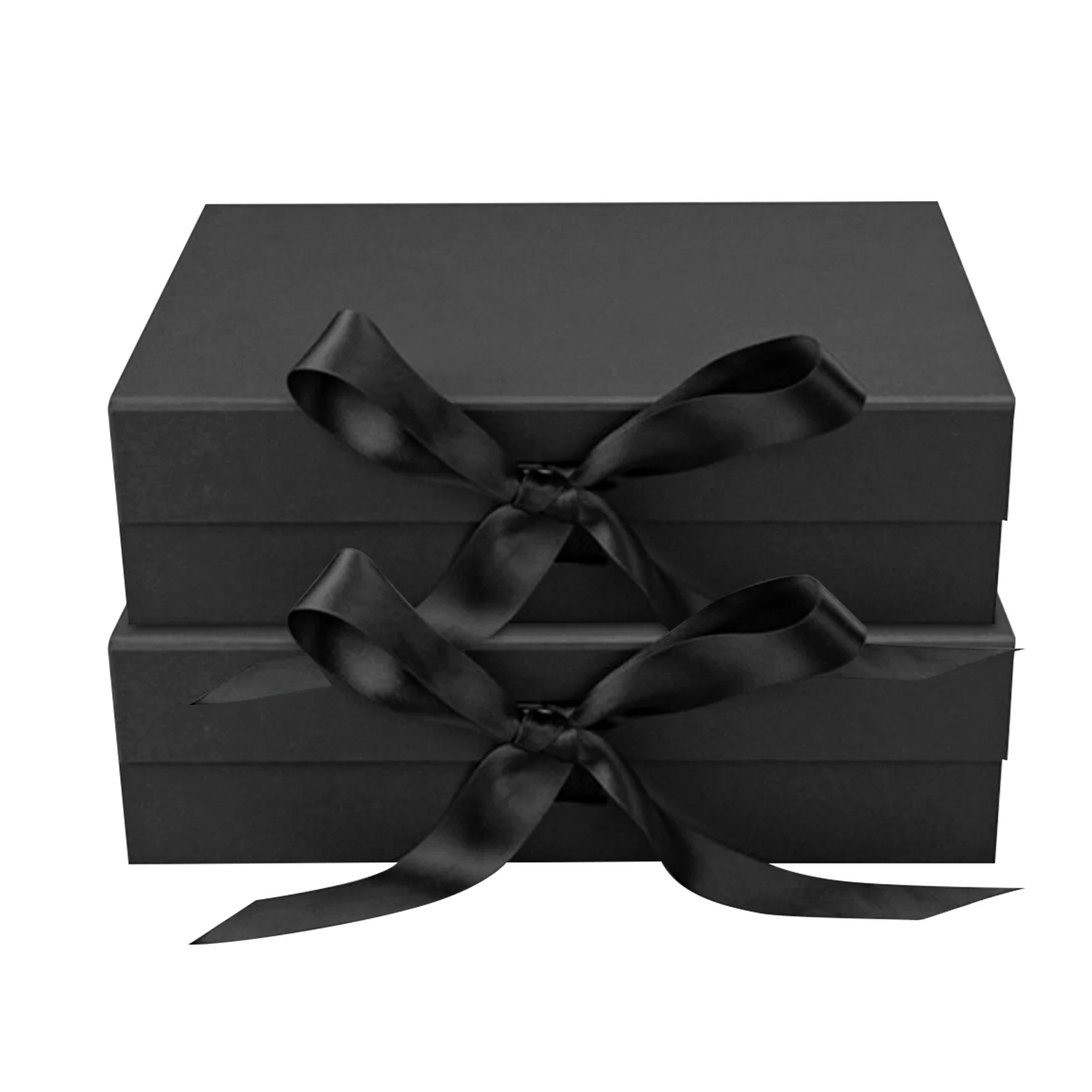 

2pcs Luxury Magnetic With Ribbon New Year Black Valentine's Day Paper Present 25x22x9cm Birthday Wedding Thanksgiving Gift Box