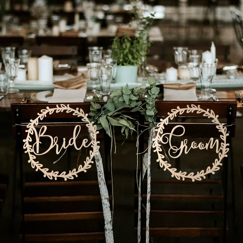 

Свадебные деревянные знаки на стулья для невесты и жениха, свадебное украшение, украшение для вечеринки, товары для фотографий на день рожд...