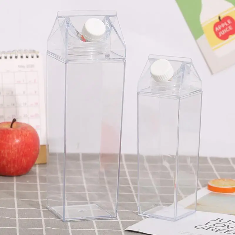 

2pcs Milk Carton Water Bottle Transparent Plastic Portable Clear Box For Juice Tea Bottles BPA Free 500ml/1000ml