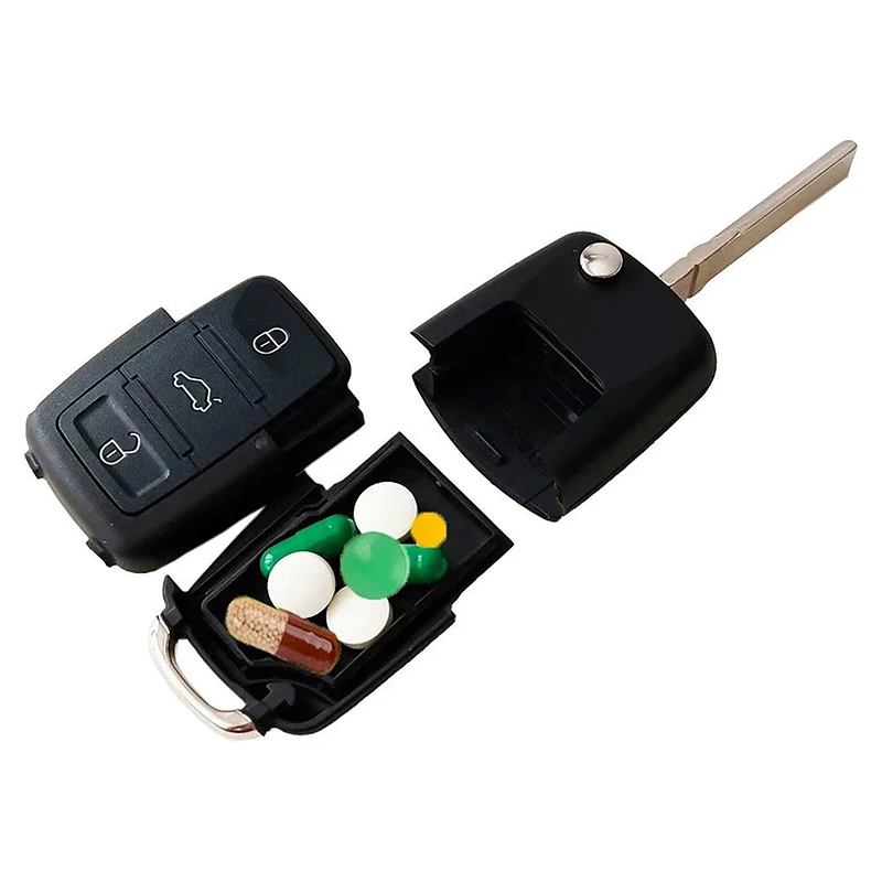 

1Pc 3Buttons Car Remote key Stash box Metal Key Chain Money Pill Secret Mezzanine Key Shell Safety Christmas Gift
