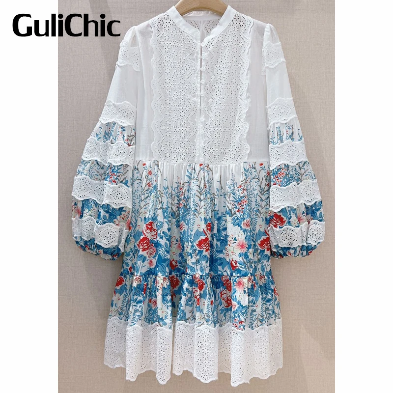 

Женское праздничное платье-трапеция GuliChic, свободное платье с цветочным принтом и вышивкой, рукавами-фонариками, 8,27