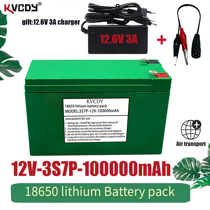 

new 12V 100000mAh 3S7P 18650 lithium battery pack+12.6V 3A charger, built-in 100Ah high current BMS, used for sprayer
