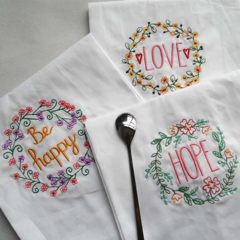 

White Cotton Table Napkin Embroidered Wine Glass Towel Washable Reusable Kitchen Tower Desktop Decoration for Home Dinner Party
