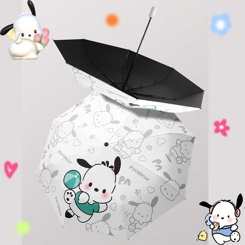 

Sanrio Kawaii Pochacco Umbrella Cartoon Folding Sunny and Rainy Dual-use New Vinyl Sunscreen Umbrella Cute Automatic Umbrella